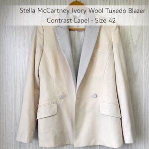 Stella McCartney Ivory Wool Tuxedo Blazer Contrast Lapel Size 42